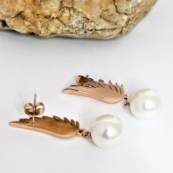 Roségoudkleur RVS Engelenvleugels-Hoorhangers met Parel
