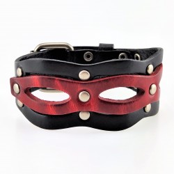 Brede Armband van Zwart/Rood Buffelleer