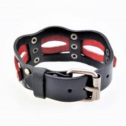 Brede Armband van Zwart/Rood Buffelleer