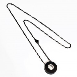 Zwarte Roestvrijstalen Ketting met Ronde-Hanger
