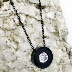 Zwarte Roestvrijstalen Ketting met Ronde-Hanger