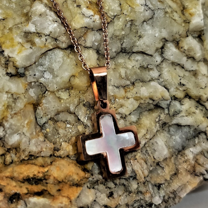 Roestvrijstalen Roségoud Ketting met Kruis