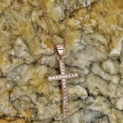 Roségoudkleurige Roestvrijstalen Ketting met RVS Zirkonia Kruis