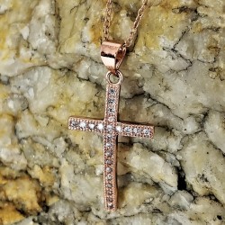 Roségoudkleurige Roestvrijstalen Ketting met RVS Zirkonia Kruis
