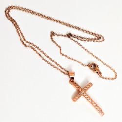 Roségoudkleurige Roestvrijstalen Ketting met RVS Zirkonia Kruis