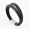 Zwarte Leren Armband Stijl 5-in-1 met Gevlochten