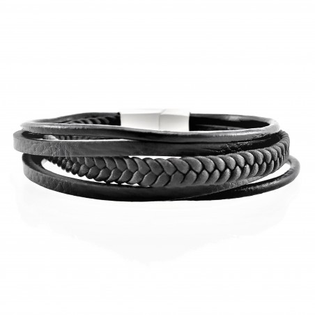 Zwarte Leren Armband Stijl 5-in-1 met Gevlochten