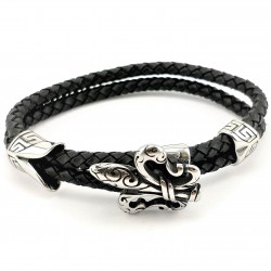 Dubbele Leren Armband met Roestvrijstalen Fleur de Lis