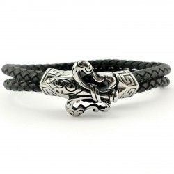 Dubbele Leren Armband met Roestvrijstalen Fleur de Lis