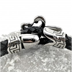 Dubbele Leren Armband met Roestvrijstalen Fleur de Lis