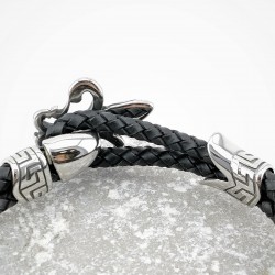 Dubbele Leren Armband met Roestvrijstalen Fleur de Lis