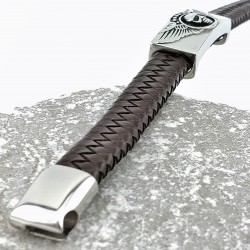 Donkerbruin Gevlochten Leren Armband met RVS-Hanger