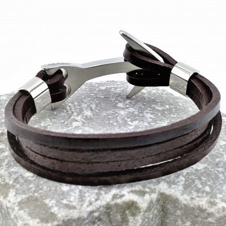 Donkerbruine Leren Armband met 316L RVS-Anker