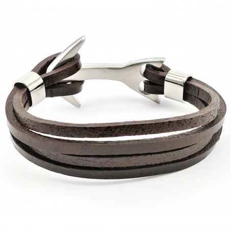 Donkerbruine Leren Armband met 316L RVS-Anker