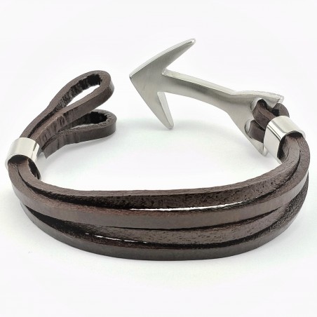 Donkerbruine Leren Armband met 316L RVS-Anker