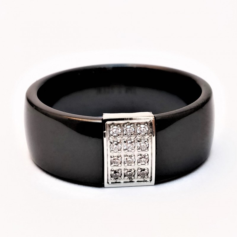 Breedte Zwarte Keramiek Ring met Kristallen