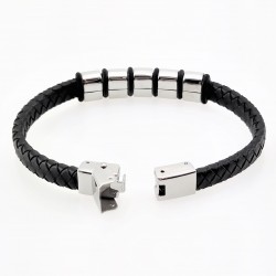 Zwart Gevlochten Leren Armband met Ankers