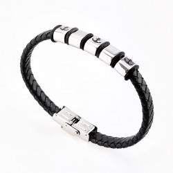 Zwart Gevlochten Leren Armband met Ankers