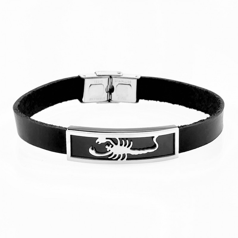 Zwart Leren Armband met Schorpioenplaat