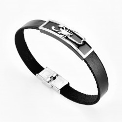 Zwart Leren Armband met Schorpioenplaat