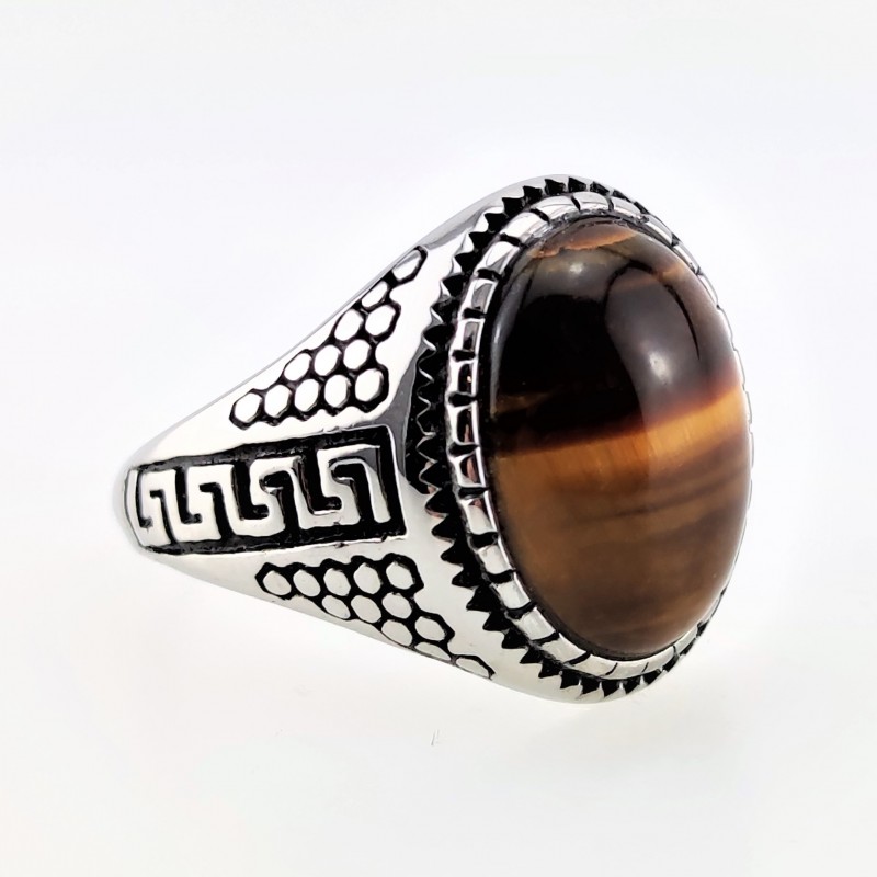 Griekse Roestvrijstalen Ring met Tijgeroog Griekse Roestvrijstalen Ring met Tijgeroog