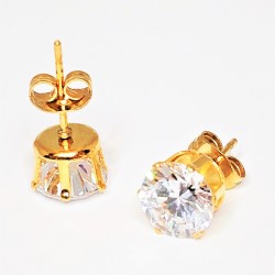 8mm Ronde RVS Oorbellen in Goudkleur met Zirkonia