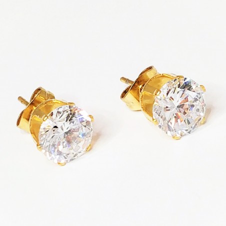 8mm Ronde RVS Oorbellen in Goud Kleur met Zirkonia