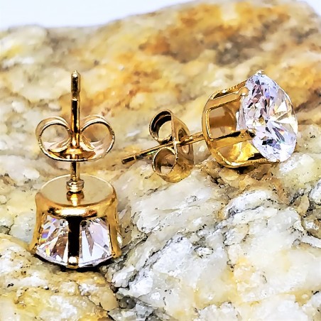 8mm Ronde RVS Oorbellen in Goud Kleur met Zirkonia