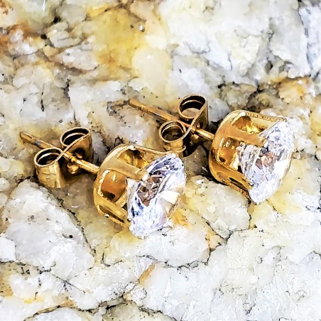 8mm Ronde RVS Oorbellen in Goud Kleur met Zirkonia