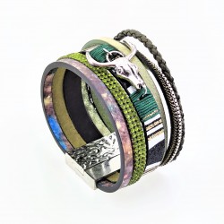 Bohemian Style Groene Leren Wikkelarmband