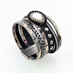 Bohemian Style Grijs Leren Wikkelarmband