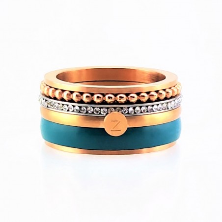 XXL Roségoudkleurig-Turkoois Groen Roestvrijstalen Ring