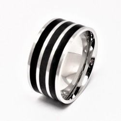 Bicolor Roestvrijstalen Zilverkleur-Zwarte Ring
