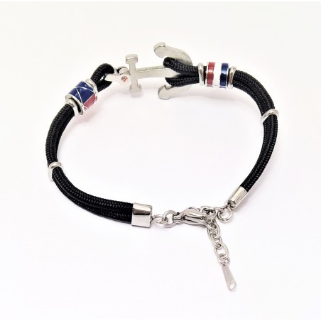 Zwarte Koord Armband met RVS Anker