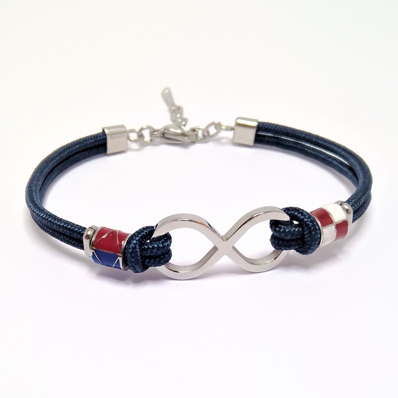 Blauwe Koord Armband met Staal Lemniscaat 'Infinity Symbol'