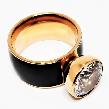 Roségouden Stalen & Zwarte Keramische Ring met Geschroefde Zirkonia