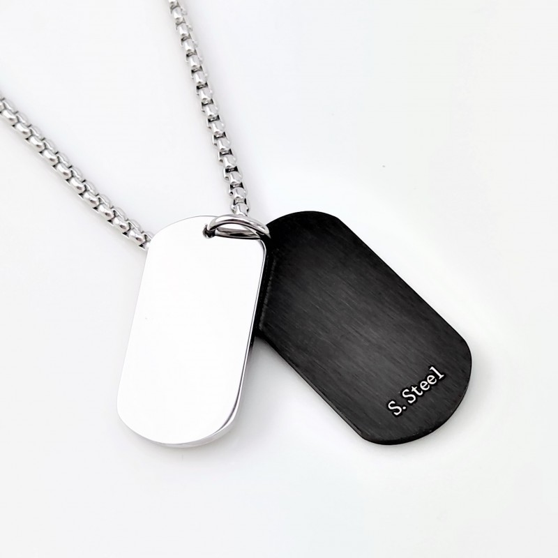 Zwart-Zilverkleur RVS Dubbel Militaire Hangers met Ketting Zwart-Zilverkleur RVS Dubbel Militaire Hangers met Ketting