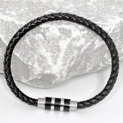 Gevlochten Zwarte Leren Armband