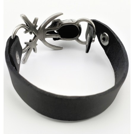 Zwart Leren Heren Armband met RVS Piraten-Schedel