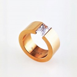 Roségoudkleurige Stalen Ring met Rechthoekig Zirkonia