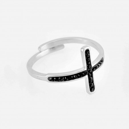 Roestvrijstalen Kruis Ring met Kristallen
