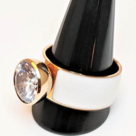 Roségouden Stalen & Witte Keramische Ring met Geschroefde Zirkonia