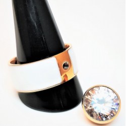 Roségouden Stalen & Witte Keramische Ring met Geschroefde Zirkonia