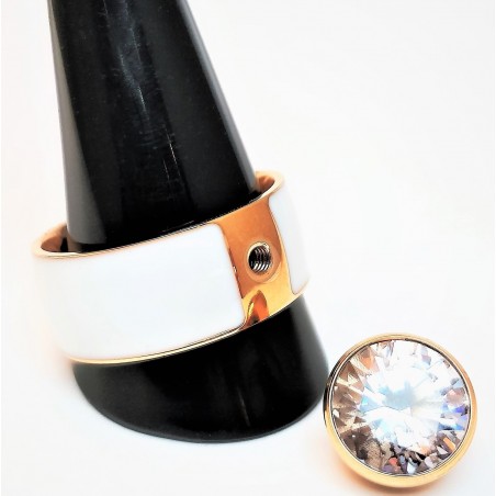 Roségouden Stalen & Witte Keramische Ring met Geschroefde Zirkonia