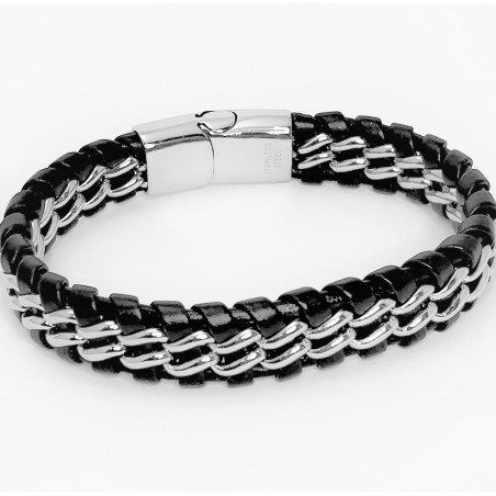 Zwarte Leren Armband met RVS-Elementen