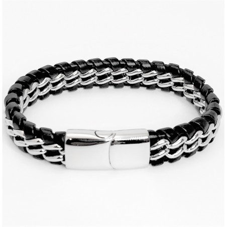 Zwarte Leren Armband met RVS-Elementen