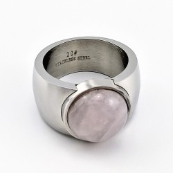 Brede Stalen Ring met Rozenkwarts Steen