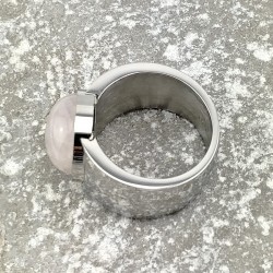 Brede Stalen Ring met Rozenkwarts Steen