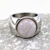 Brede Stalen Ring met Rozenkwarts Steen