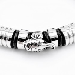Zwarte Leren Armband met RVS Olifant Hoofd